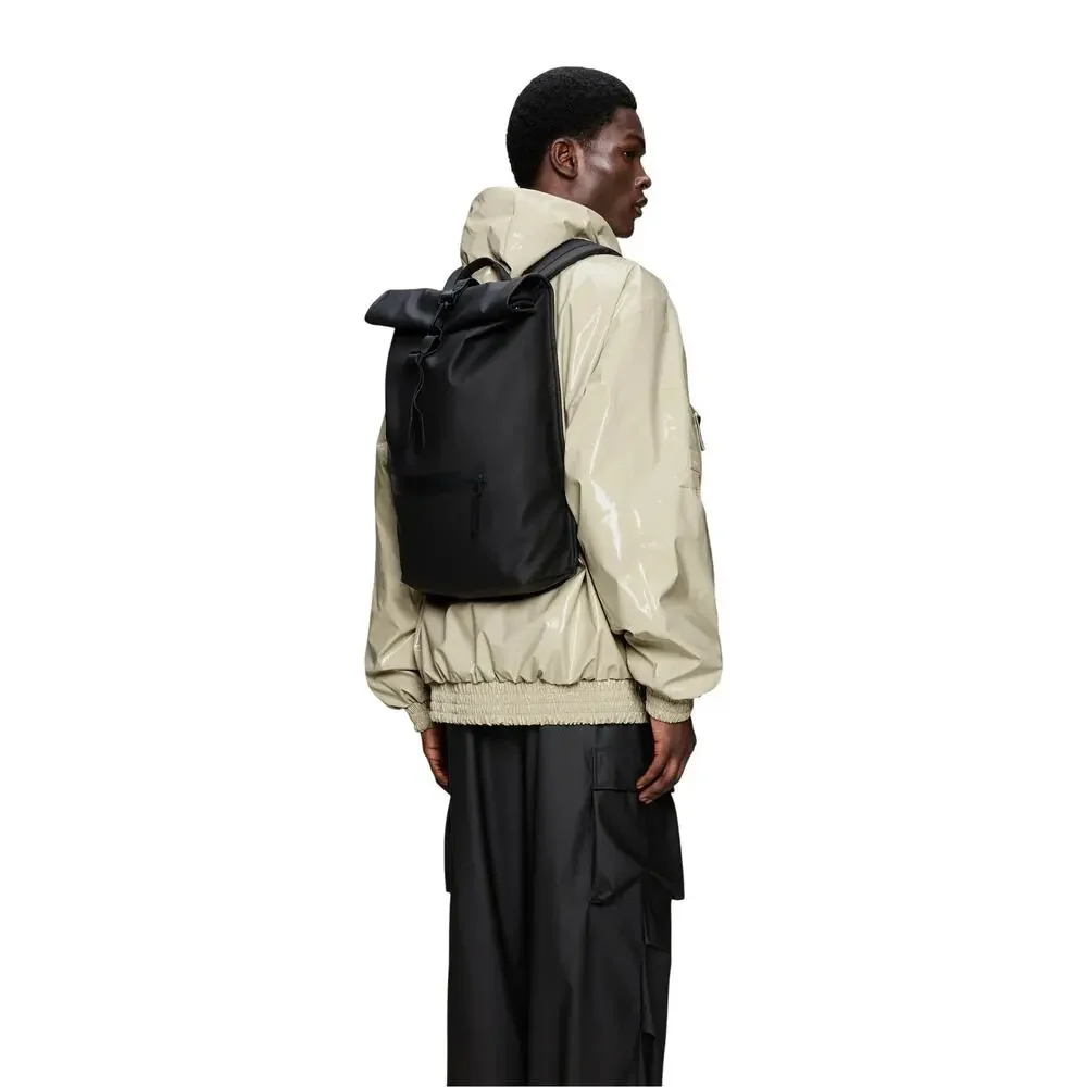 Rains Men's Rolltop Rucksack W3 Backpack Adjustable Straps Black One Size NWT